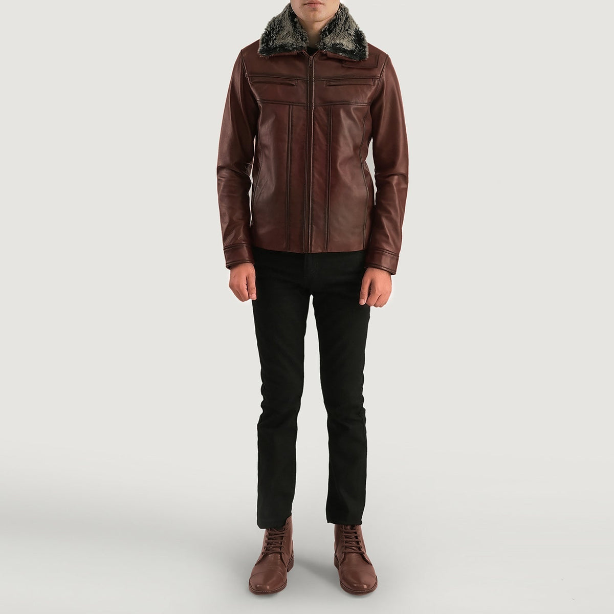 Evan Hart Fur Brown Leather Jacket - men's jacket in brown sheepskin leather, view 4