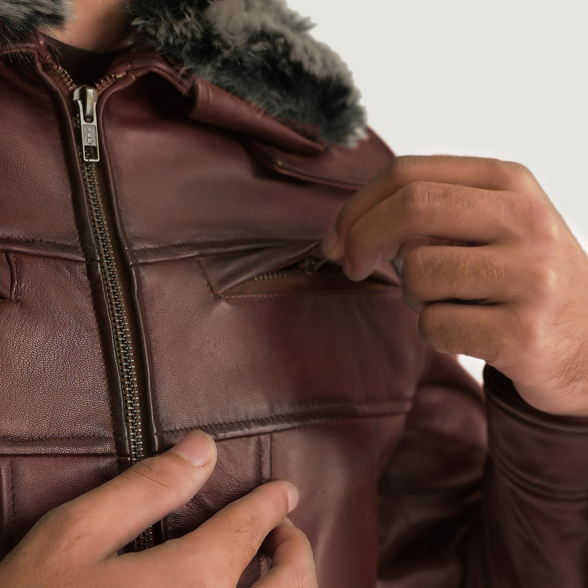 Evan Hart Fur Brown Leather Jacket - men's jacket in brown sheepskin leather, view 5
