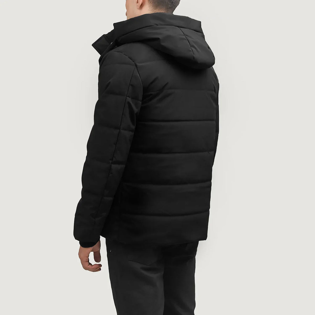 Exton Black Hooded Down Puffer Jacket - men's jacket in black nylon-polyester fabric, view 5