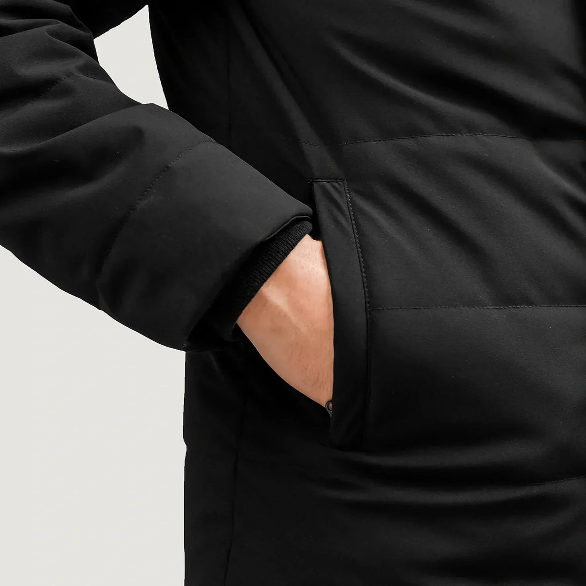Exton Black Hooded Down Puffer Jacket - men's jacket in black nylon-polyester fabric, view 6