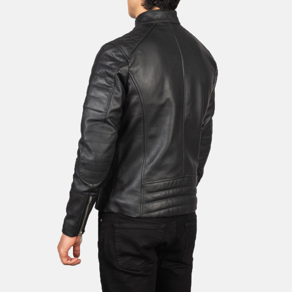 Faisor Black Leather Biker Jacket - men's jacket in black cowhide leather, view 5