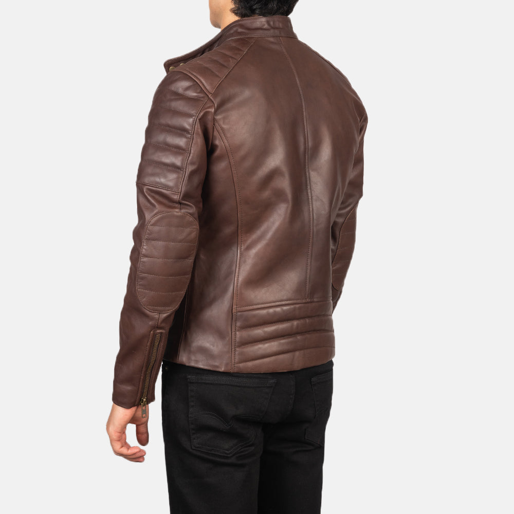 Faisor Brown Leather Biker Jacket - men's jacket in brown cowhide leather, view 4