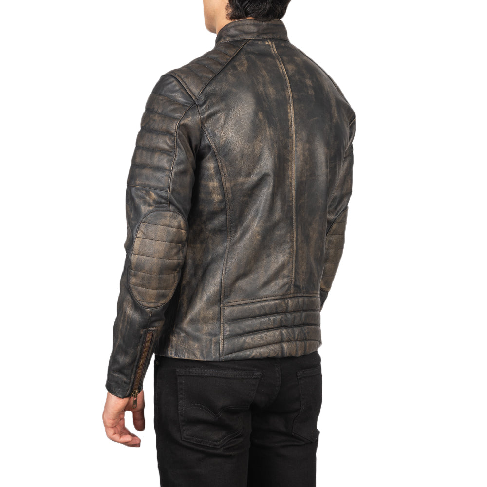 Faisor Distressed Brown Leather Biker Jacket - men's jacket in brown goatskin leather, view 5
