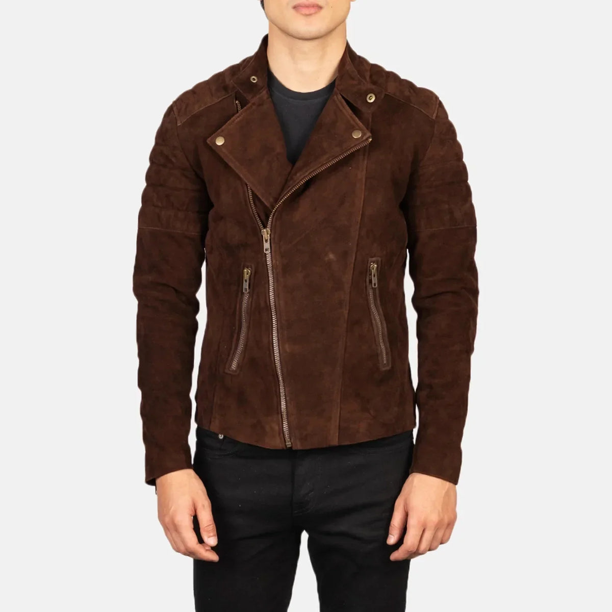 Faisor Mocha Suede Biker Jacket - men's jacket in mocha suede leather, view 1