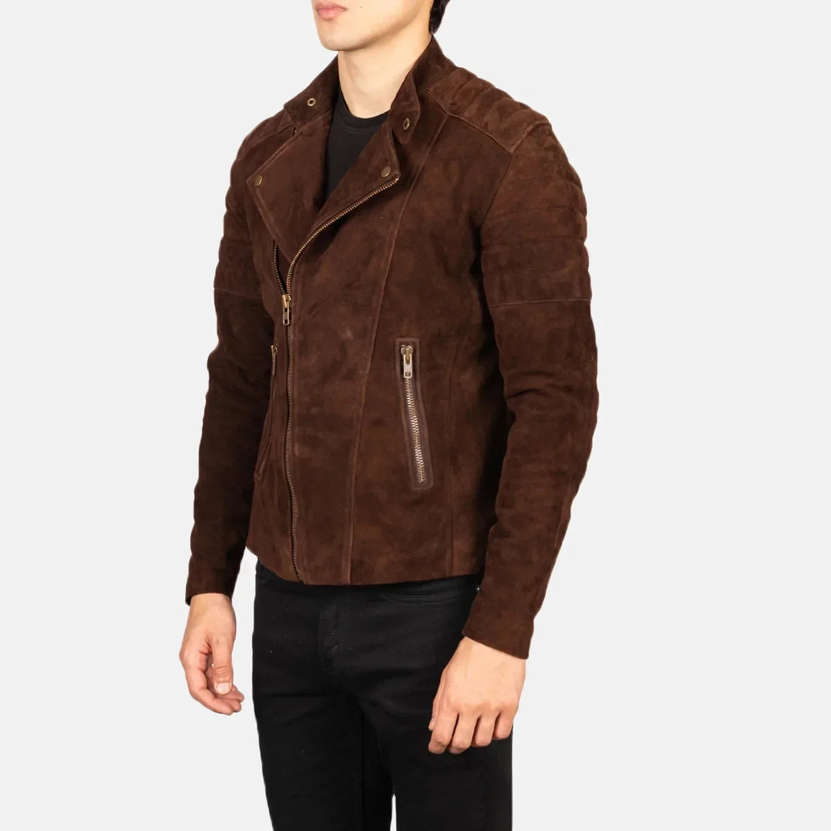 Faisor Mocha Suede Biker Jacket - men's jacket in mocha suede leather, view 2