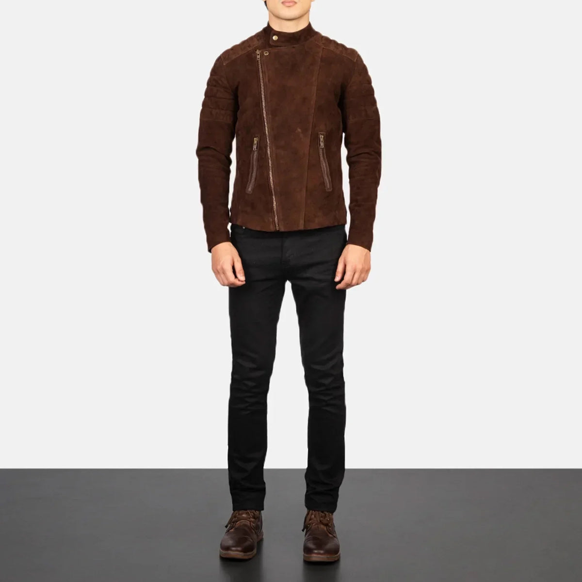 Faisor Mocha Suede Biker Jacket - men's jacket in mocha suede leather, view 3