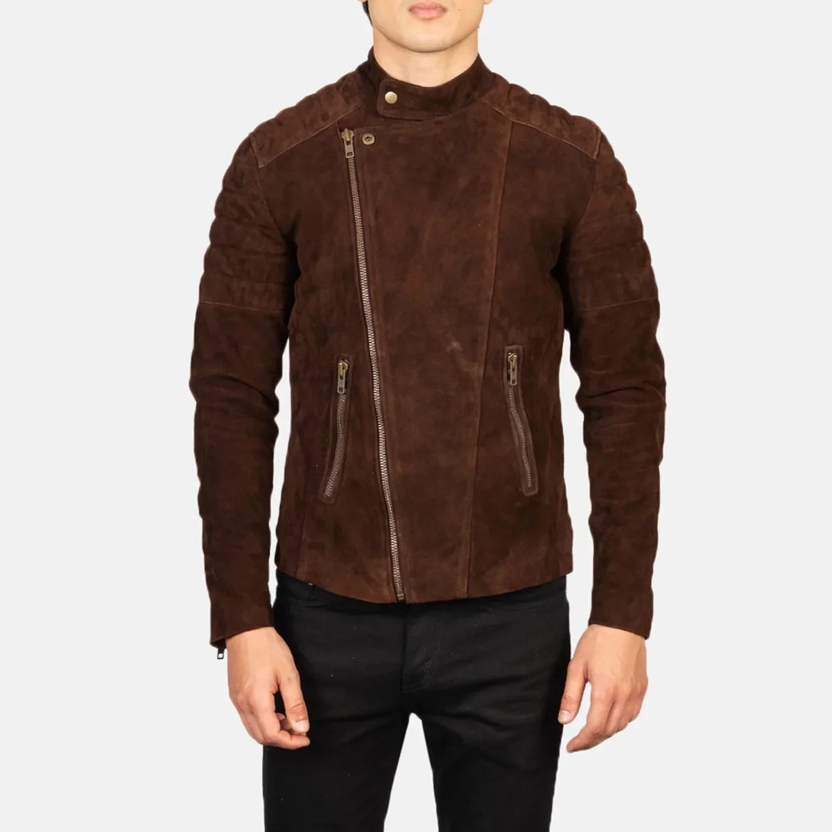 Faisor Mocha Suede Biker Jacket - men's jacket in mocha suede leather, view 4