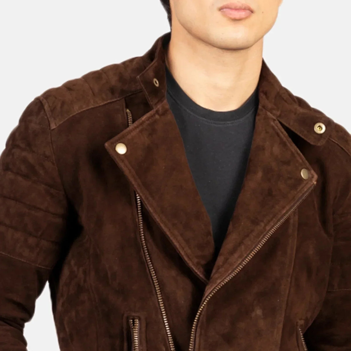 Faisor Mocha Suede Biker Jacket - men's jacket in mocha suede leather, view 6