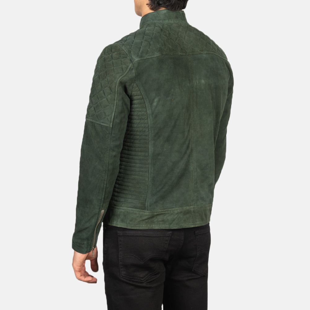 Fernando Quilted Green Suede Biker Jacket - men's jacket in green suede leather, view 5
