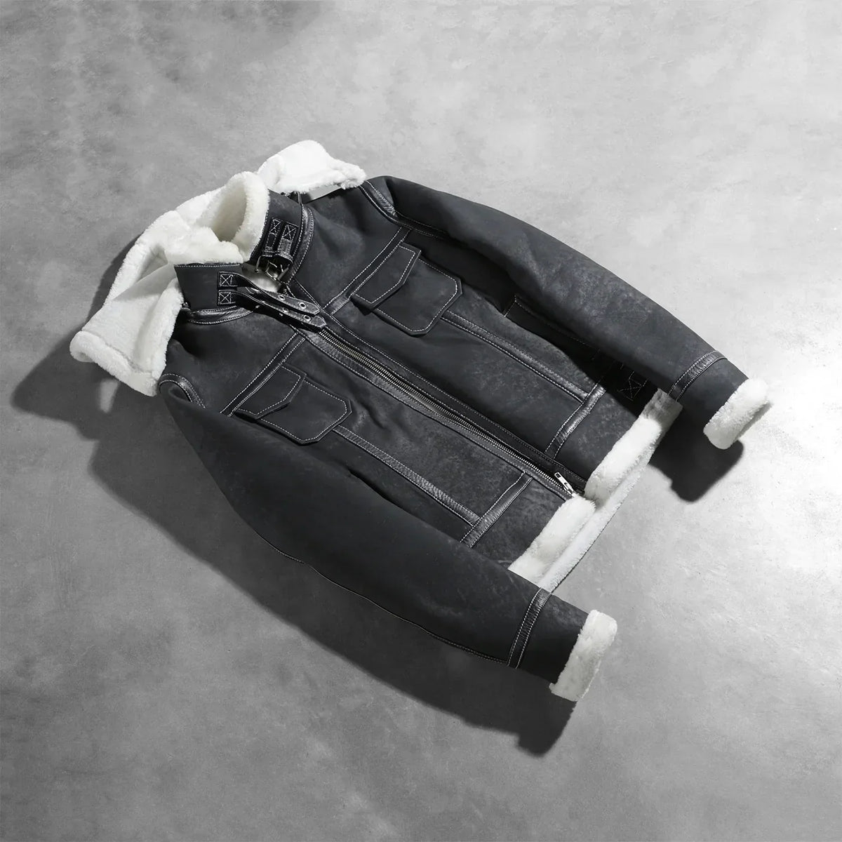 Fiona Black Hooded Shearling Leather Jacket - women's jacket in black sheepskin leather, view 7