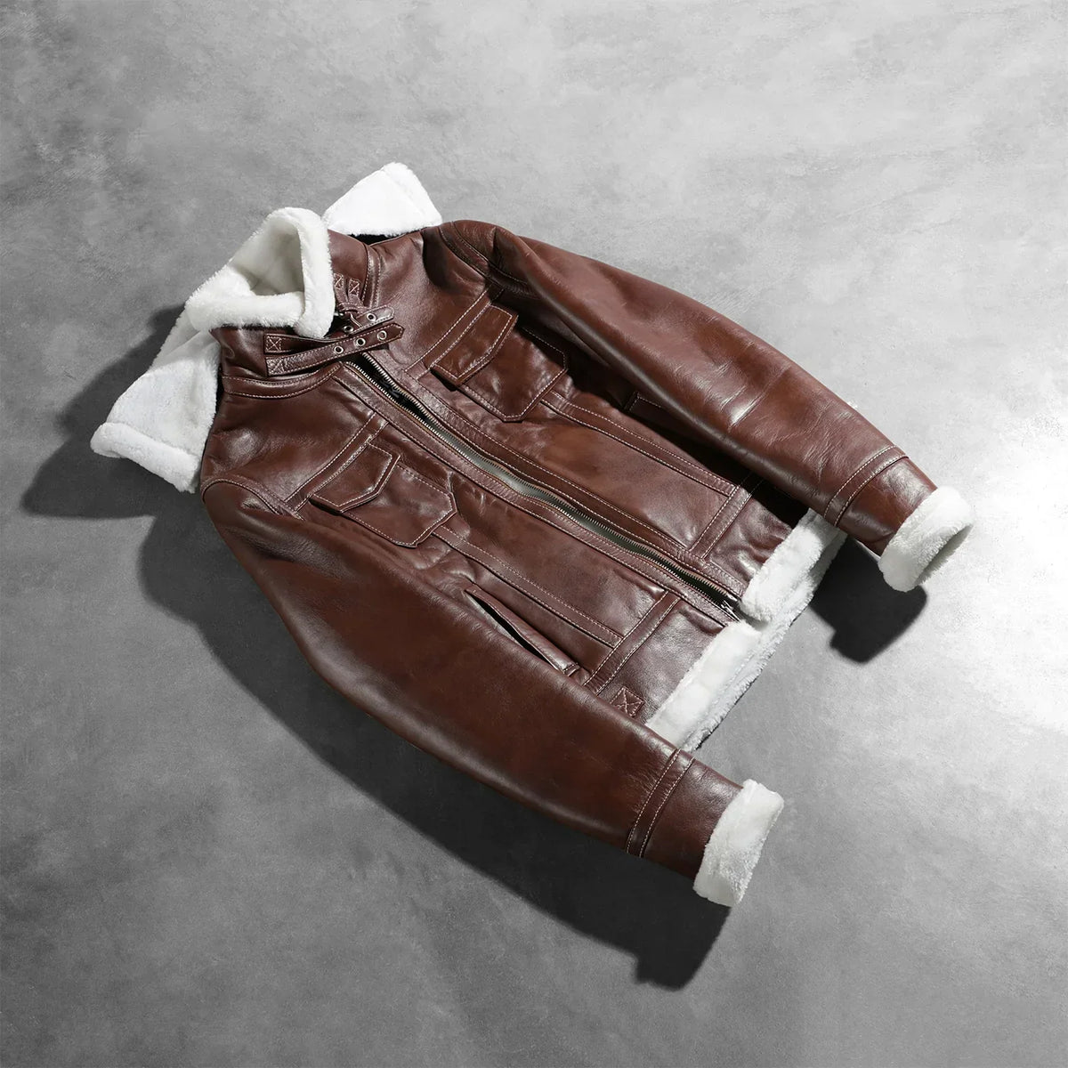 Fiona Brown Hooded Shearling Leather Jacket - women's jacket in brown sheepskin leather, view 7