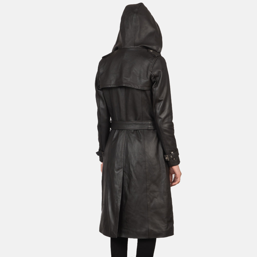 Brex Fixon Hooded Brown Trench Coat - women's coat in brown sheepskin leather, view 4