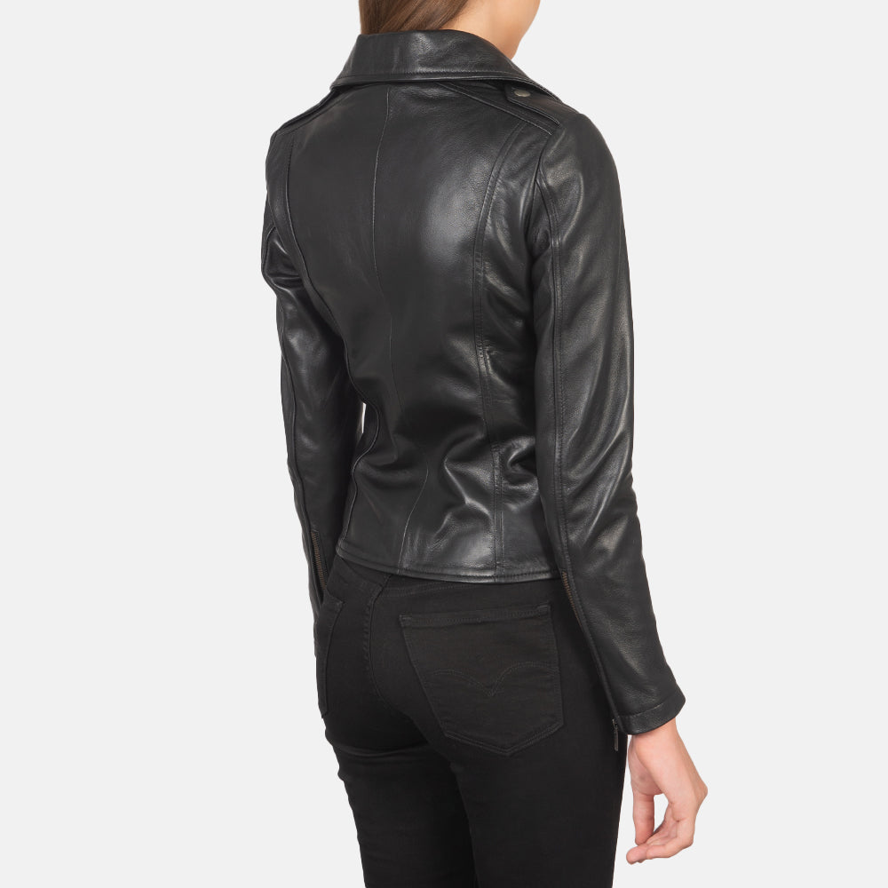 Flashback Black Leather Biker Jacket - women's jacket in black sheepskin leather, view 5