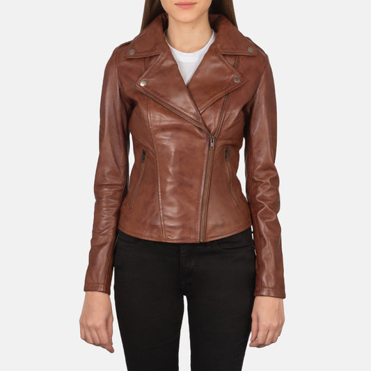 Flashback Brown Leather Biker Jacket - women's jacket in brown sheepskin leather, view 1