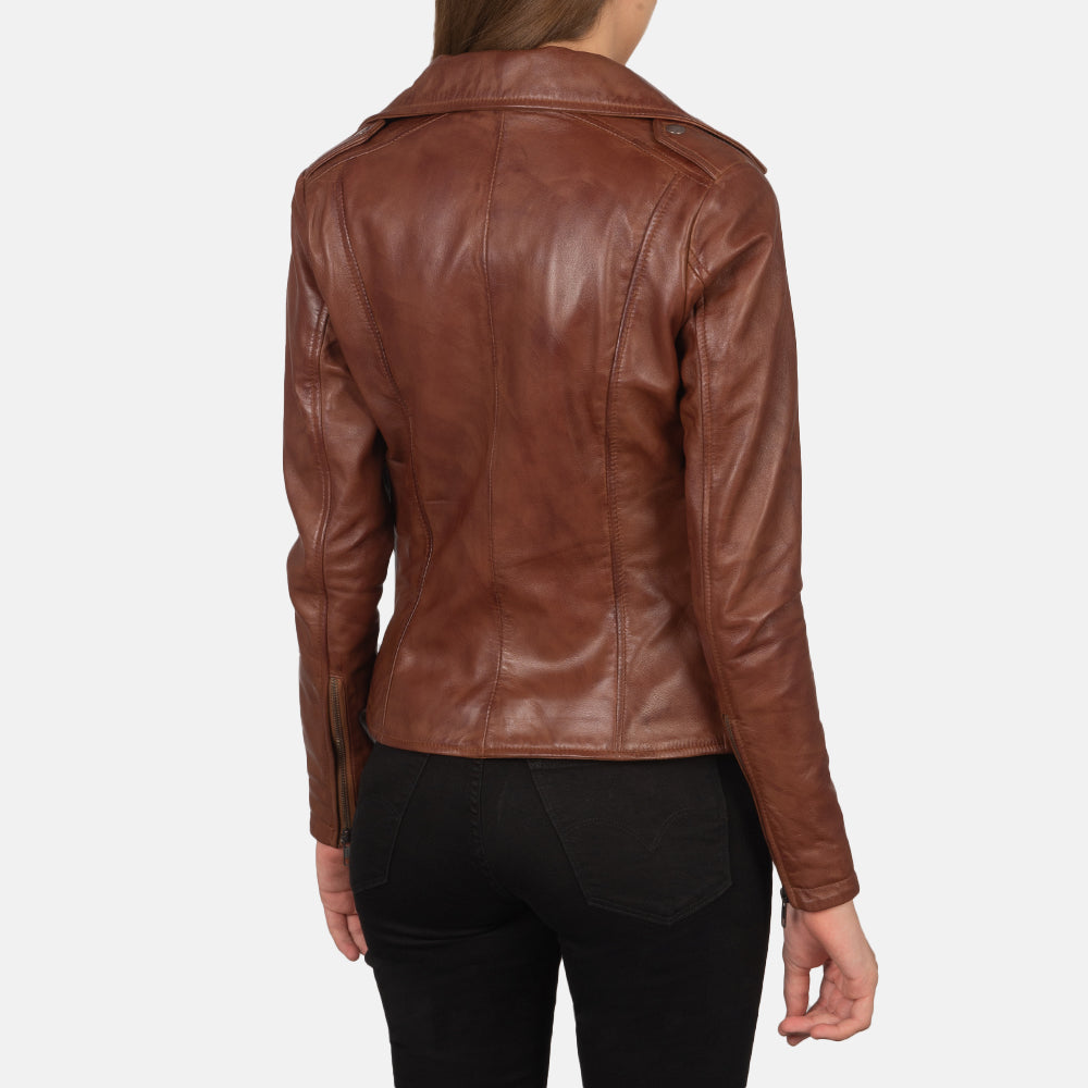 Flashback Brown Leather Biker Jacket - women's jacket in brown sheepskin leather, view 5