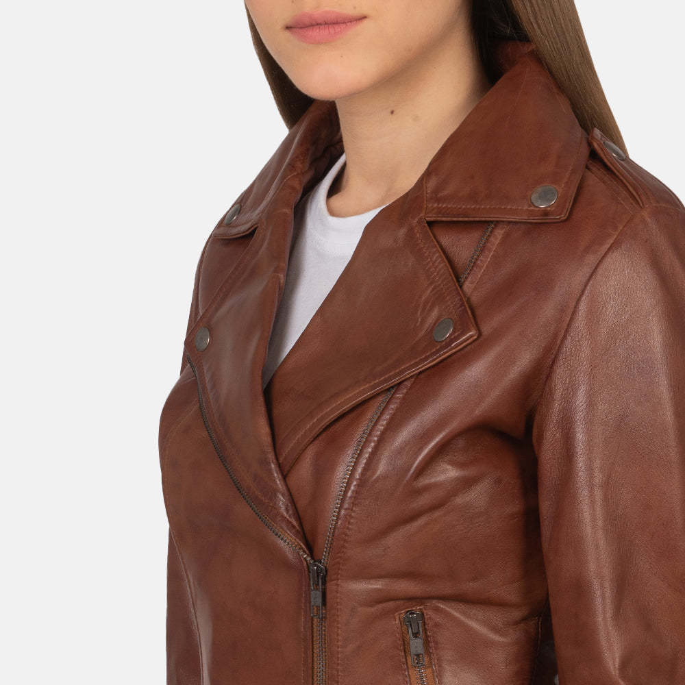 Flashback Brown Leather Biker Jacket - women's jacket in brown sheepskin leather, view 6
