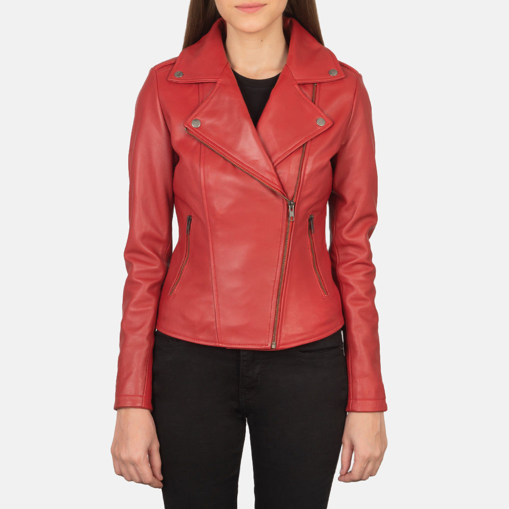 Flashback Red Leather Biker Jacket - women's jacket in red sheepskin leather, view 1