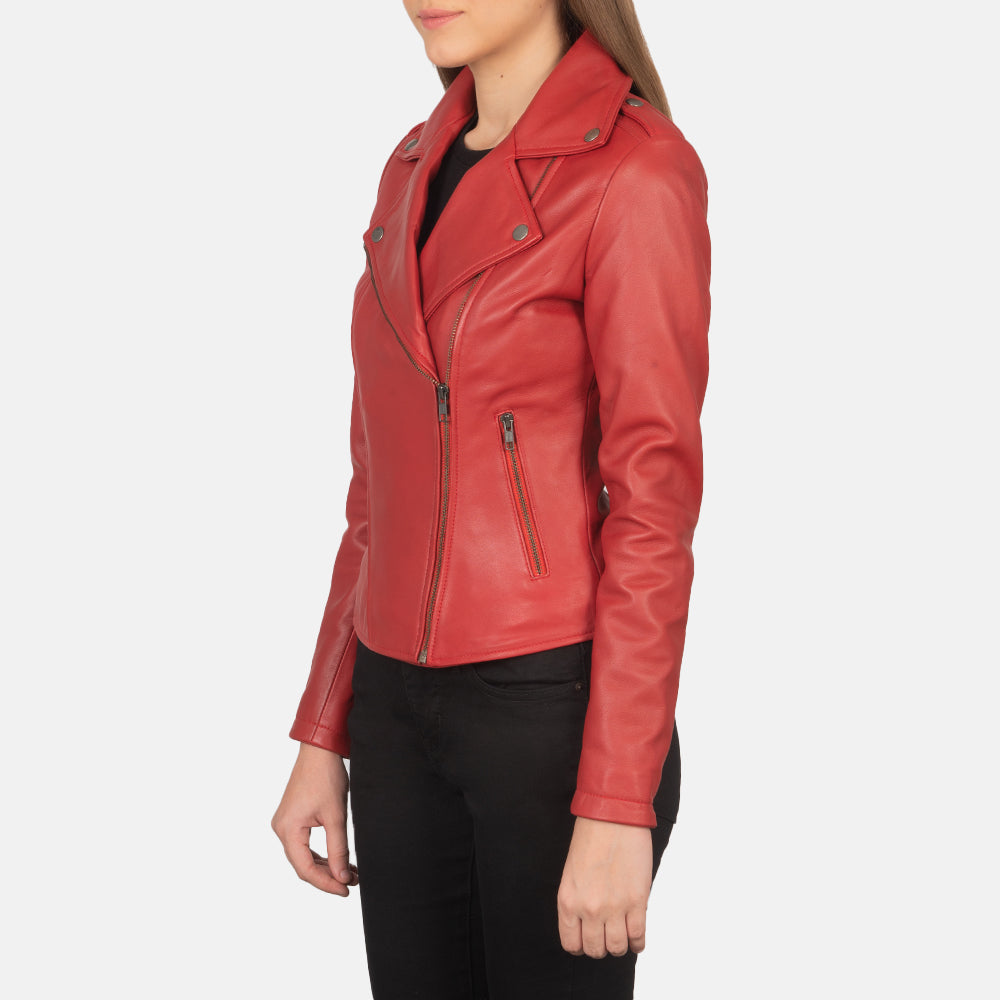 Flashback Red Leather Biker Jacket - women's jacket in red sheepskin leather, view 2