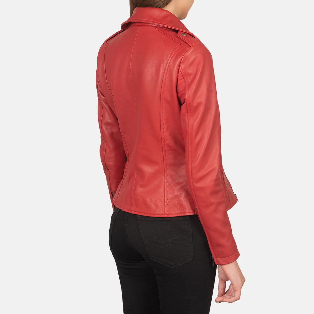 Flashback Red Leather Biker Jacket - women's jacket in red sheepskin leather, view 5