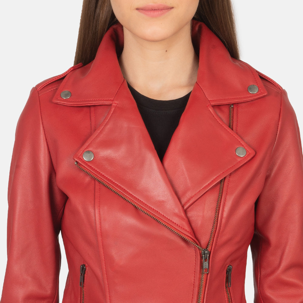Flashback Red Leather Biker Jacket - women's jacket in red sheepskin leather, view 6