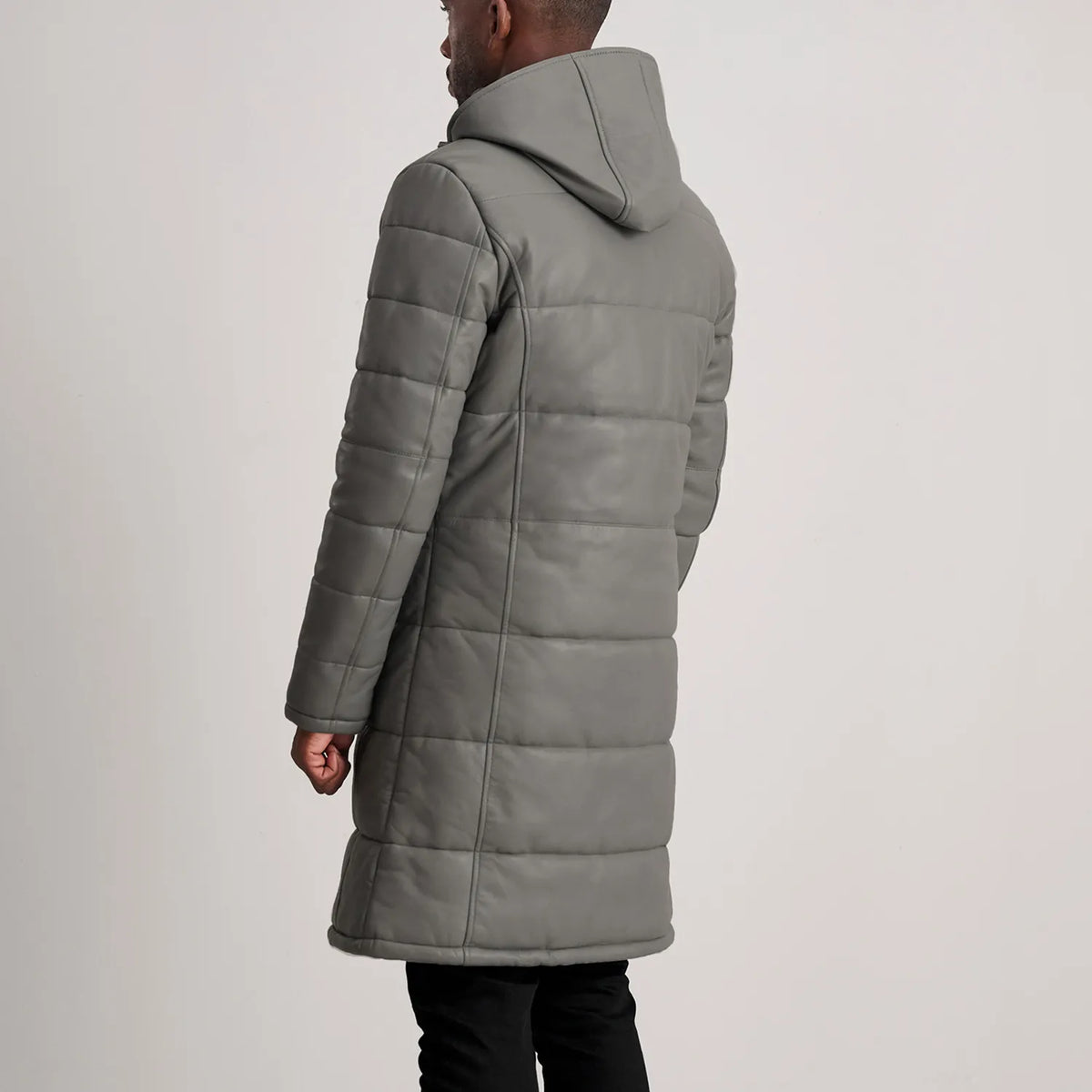 Floyd Grey Hooded Leather Puffer Coat - men's coat in grey sheepskin leather, view 5