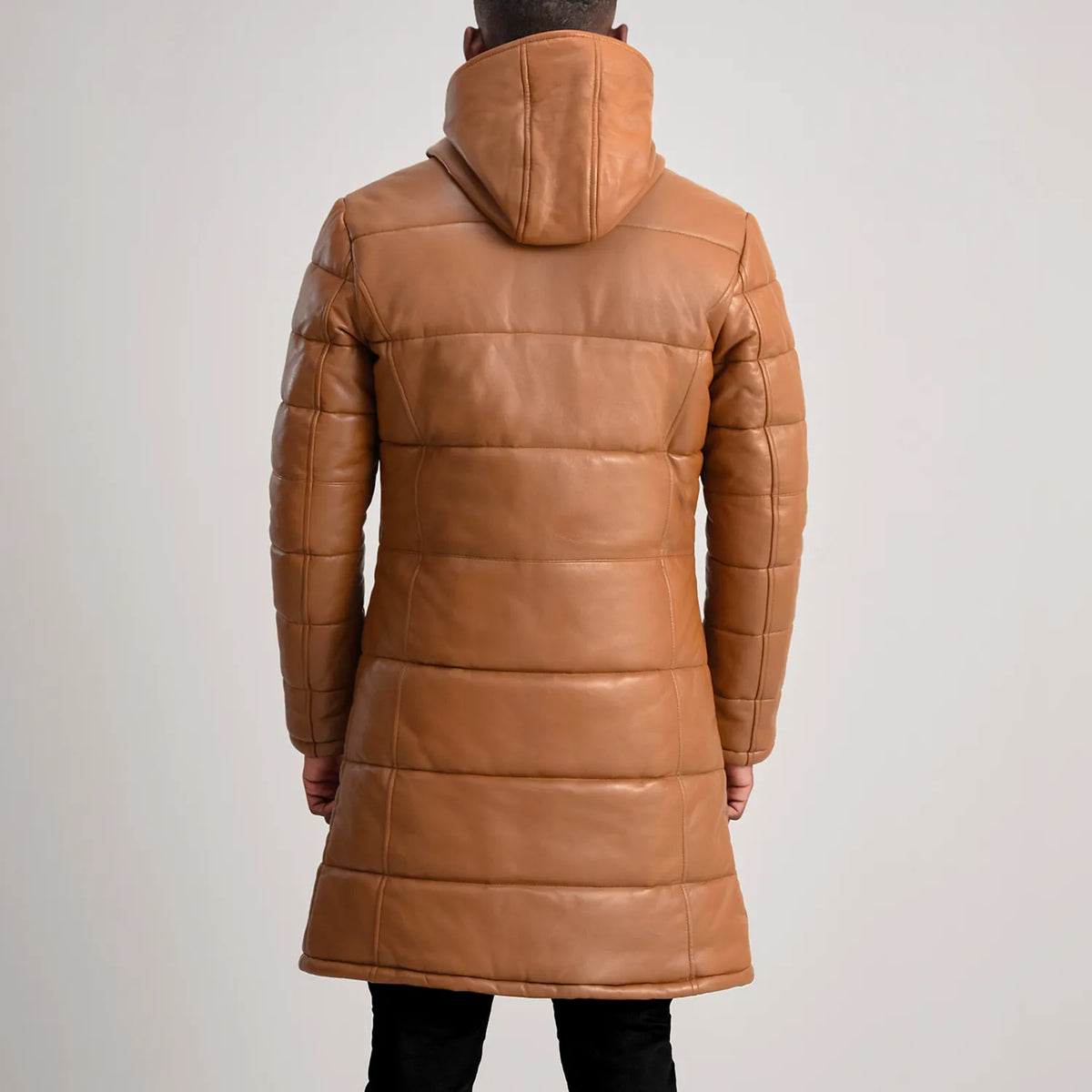 Floyd Tan Hooded Leather Puffer Coat - men's coat in tan sheepskin leather, view 5