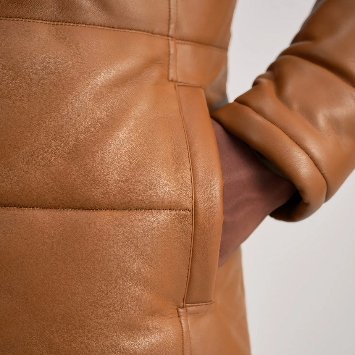Floyd Tan Hooded Leather Puffer Coat - men's coat in tan sheepskin leather, view 6