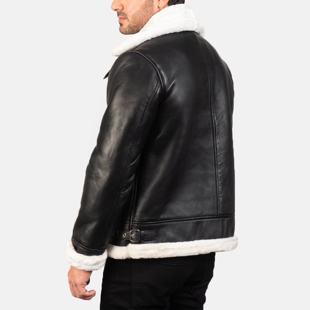 Francis B-3 Black & White Leather Bomber Jacket - men's jacket in black & white sheepskin leather, view 5