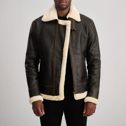 Francis B-3 Brown & Cream Leather Bomber Jacket - men's jacket in brown & cream sheepskin leather, view 1