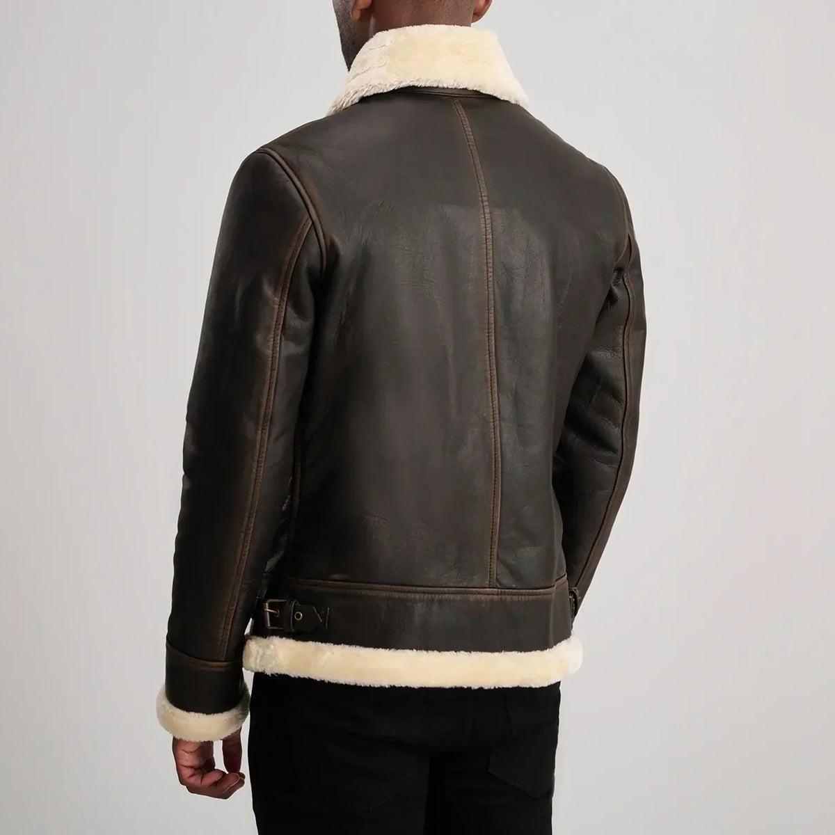 Francis B-3 Brown & Cream Leather Bomber Jacket - men's jacket in brown & cream sheepskin leather, view 5