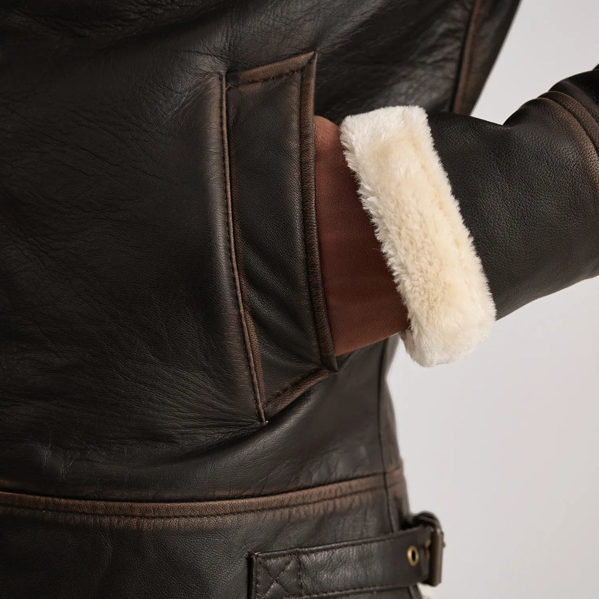 Francis B-3 Brown & Cream Leather Bomber Jacket - men's jacket in brown & cream sheepskin leather, view 6