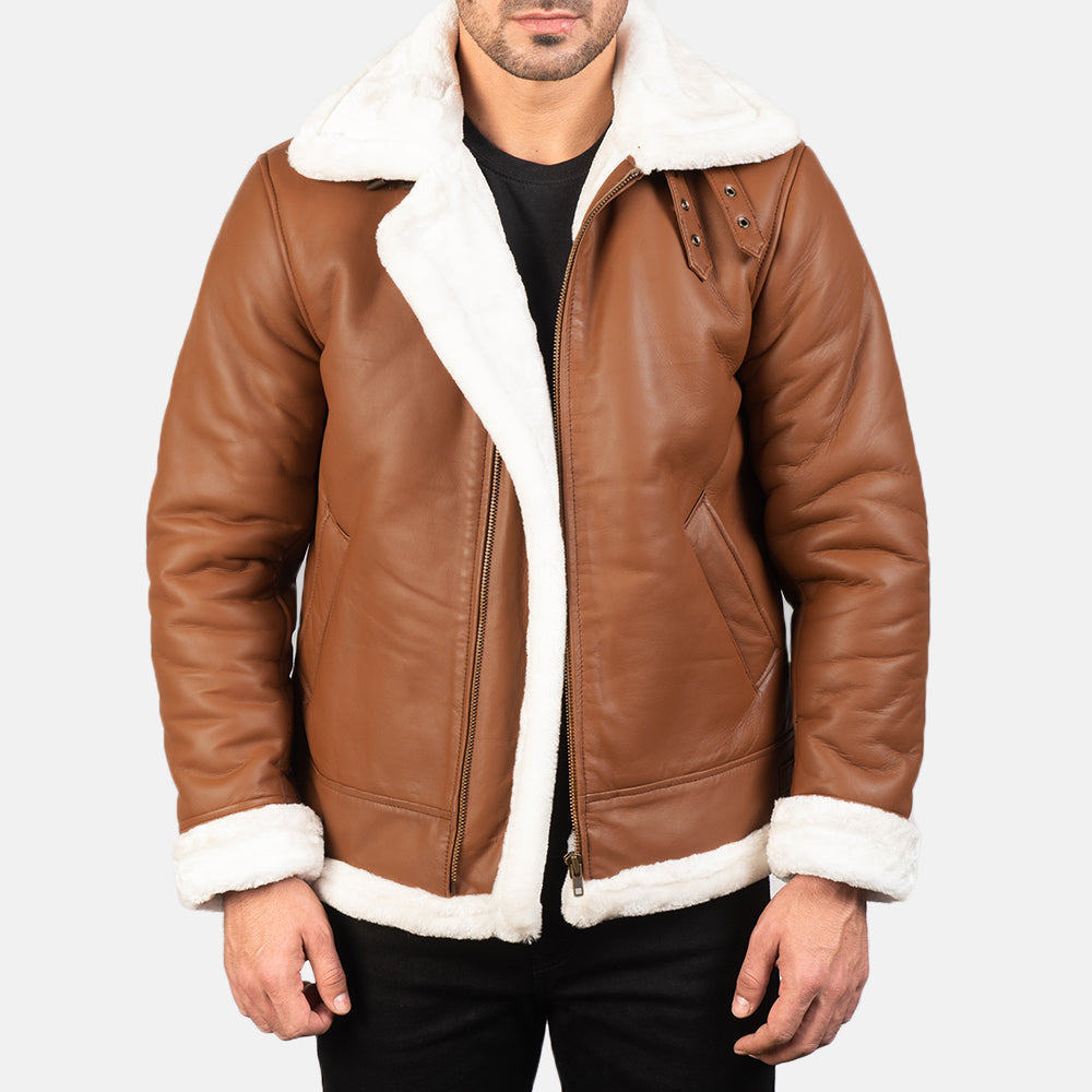 Francis B-3 Brown Leather Bomber Jacket - men's jacket in brown sheepskin leather, view 1