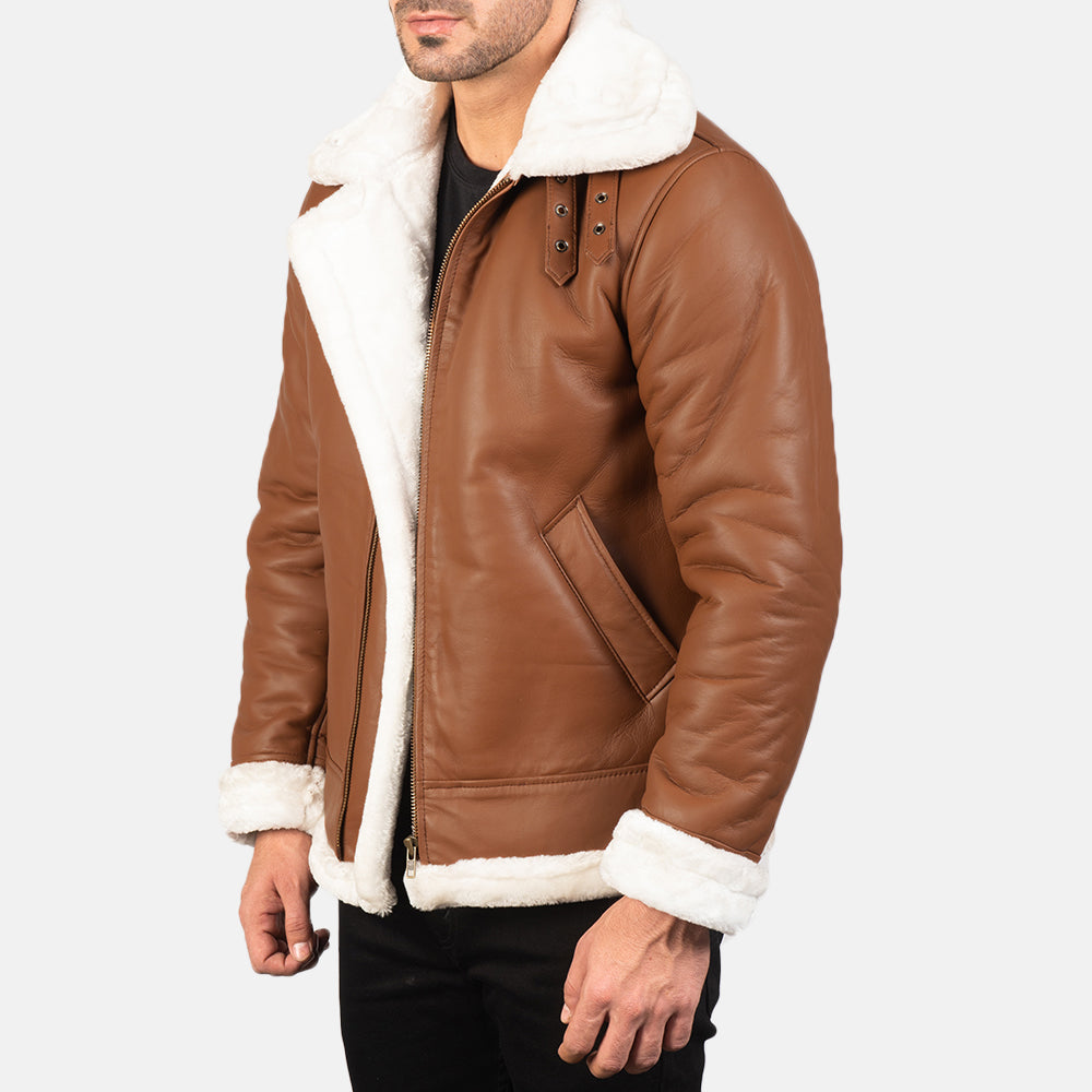 Francis B-3 Brown Leather Bomber Jacket - men's jacket in brown sheepskin leather, view 2