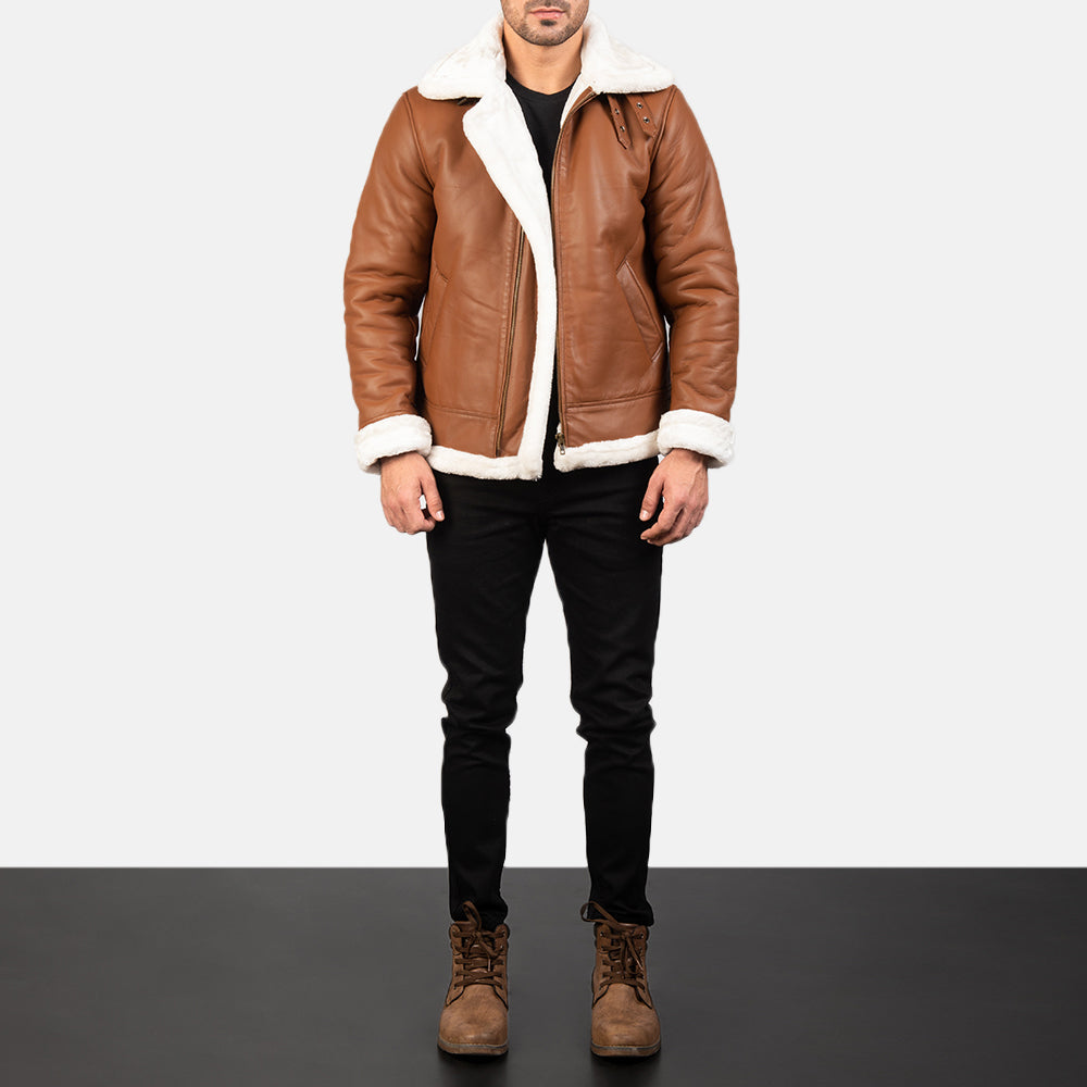 Francis B-3 Brown Leather Bomber Jacket - men's jacket in brown sheepskin leather, view 3