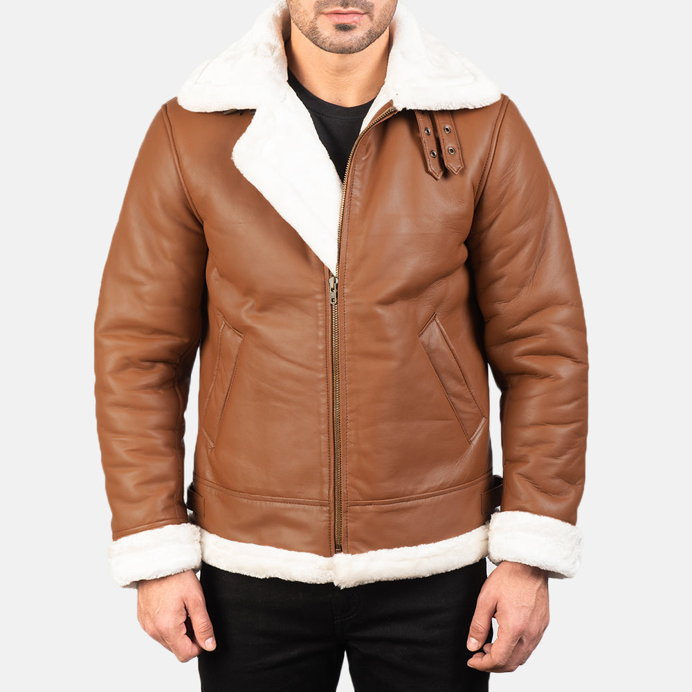 Francis B-3 Brown Leather Bomber Jacket - men's jacket in brown sheepskin leather, view 4