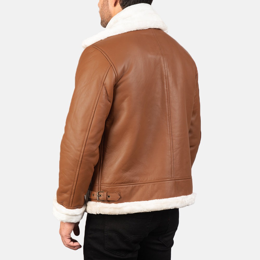 Francis B-3 Brown Leather Bomber Jacket - men's jacket in brown sheepskin leather, view 5