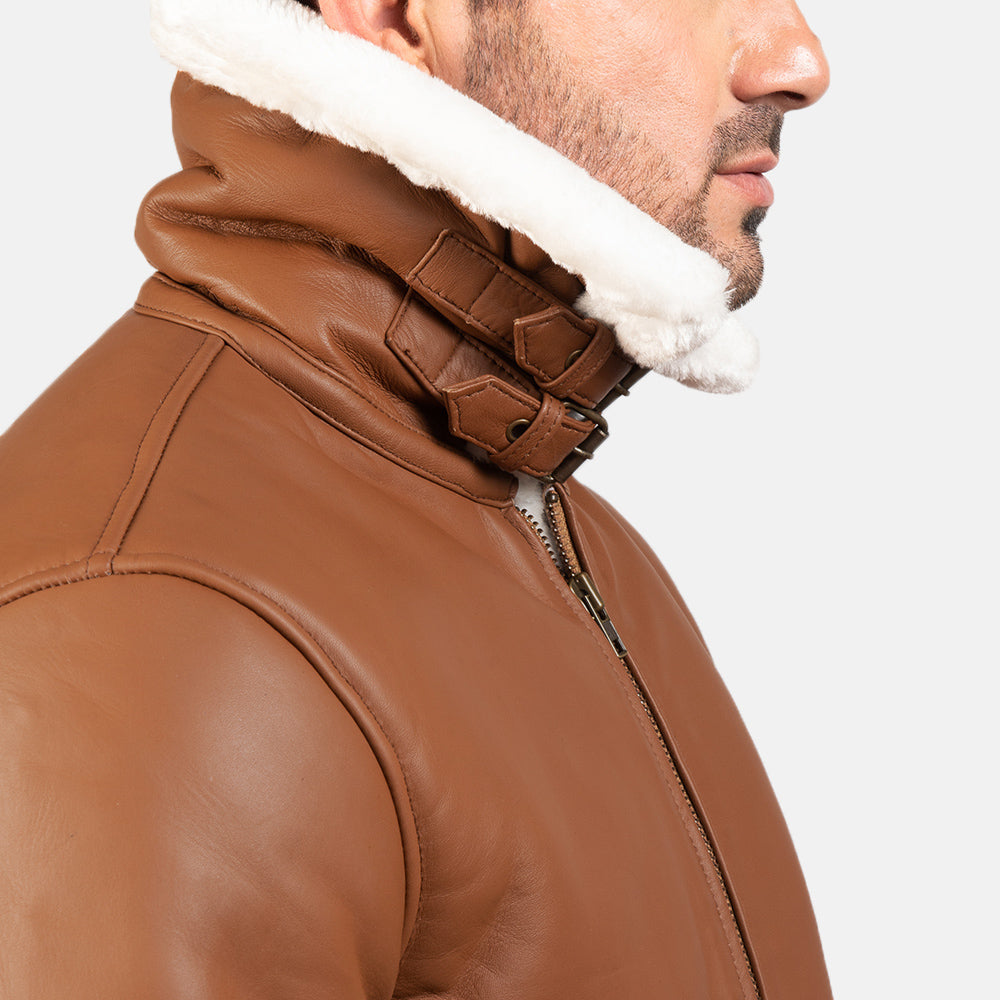 Francis B-3 Brown Leather Bomber Jacket - men's jacket in brown sheepskin leather, view 6