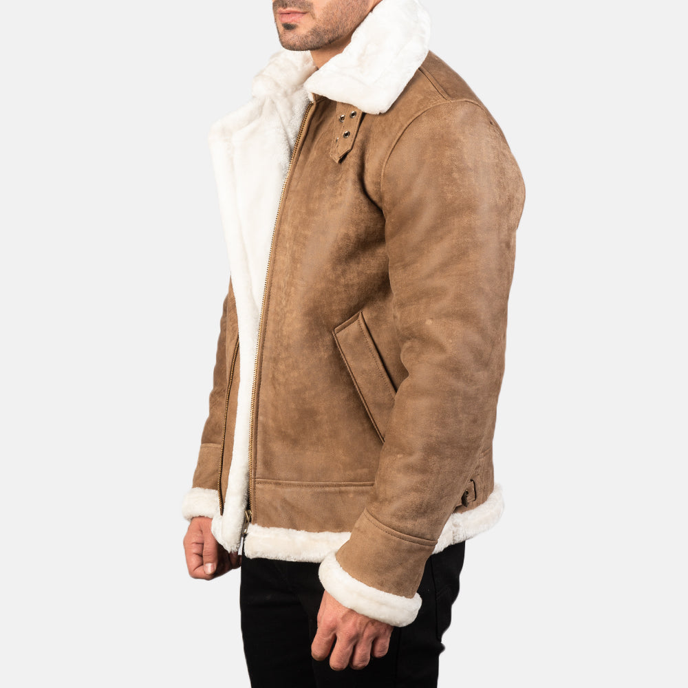 Francis B-3 Distressed Brown Leather Bomber Jacket - men's jacket in brown sheepskin leather, view 2