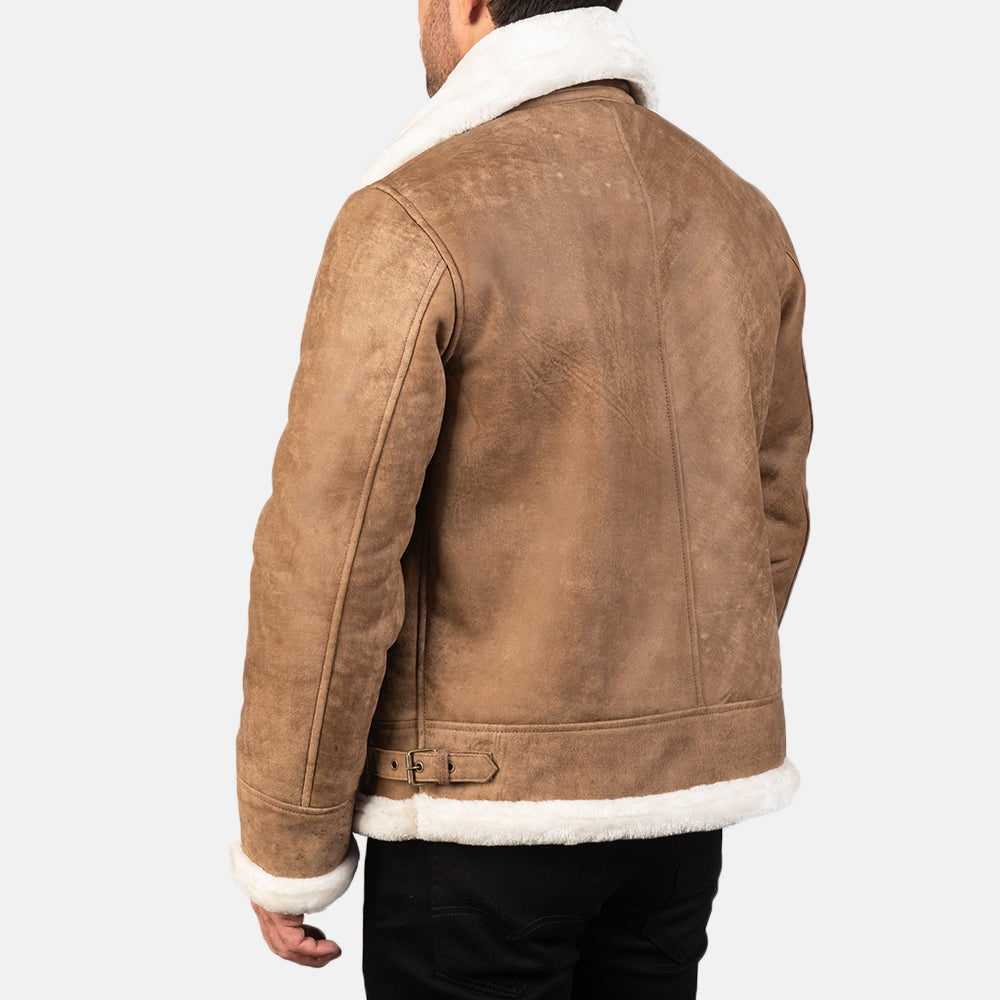 Francis B-3 Distressed Brown Leather Bomber Jacket - men's jacket in brown sheepskin leather, view 5