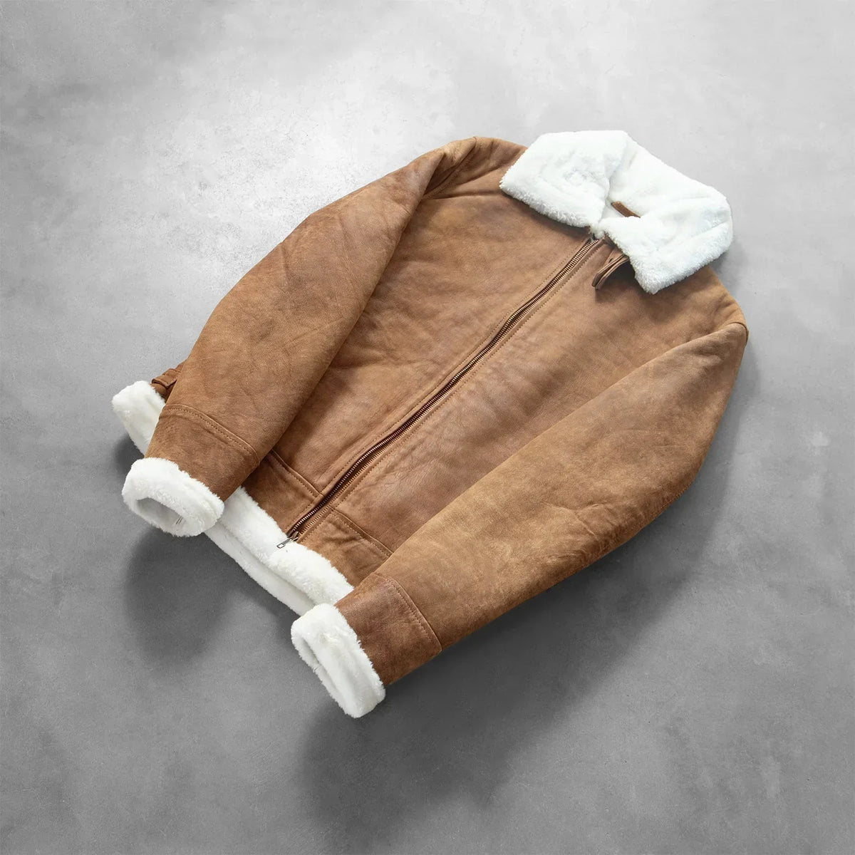Francis B-3 Distressed Brown Leather Bomber Jacket - men's jacket in brown sheepskin leather, view 7