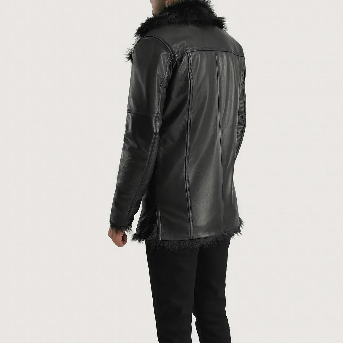 Furcliff Black Leather Coat - men's coat in black sheepskin leather, view 5