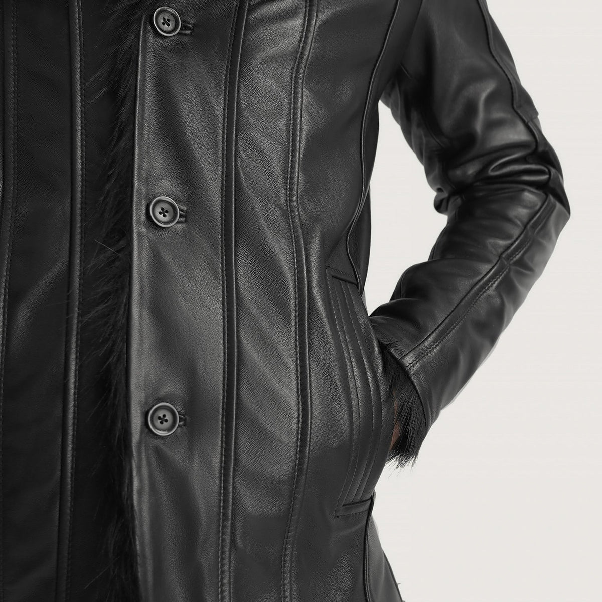 Furcliff Black Leather Coat - men's coat in black sheepskin leather, view 6