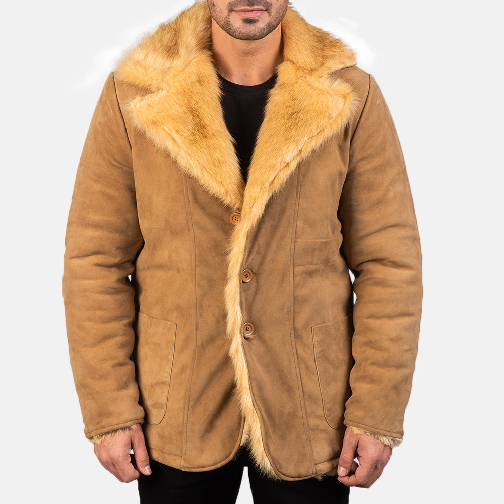 Furlong Beige Suede Leather Coat - men's coat in beige suede leather, view 1
