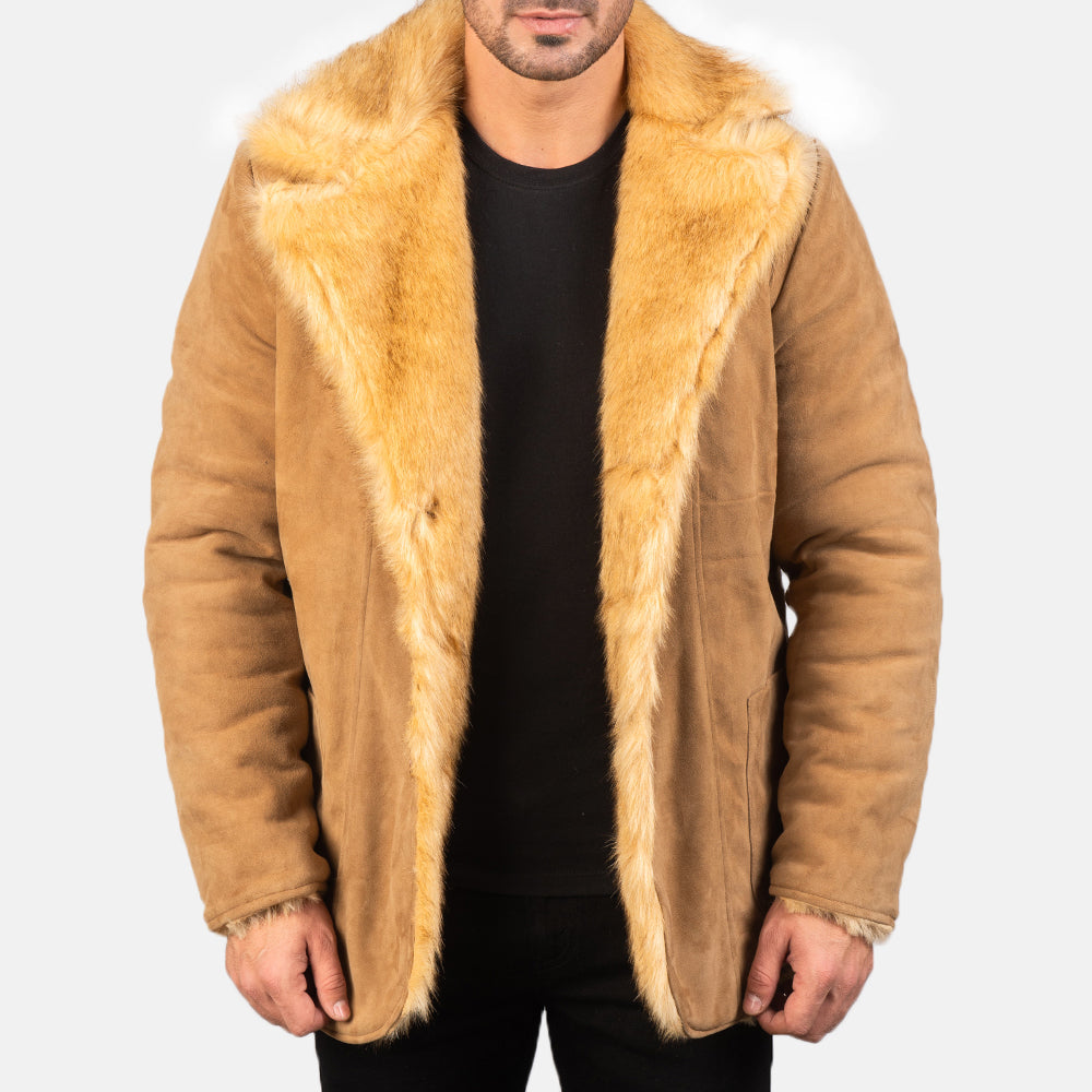 Furlong Beige Suede Leather Coat - men's coat in beige suede leather, view 2