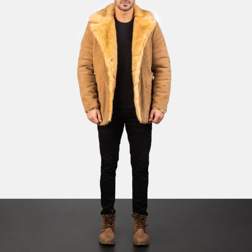 Furlong Beige Suede Leather Coat - men's coat in beige suede leather, view 3