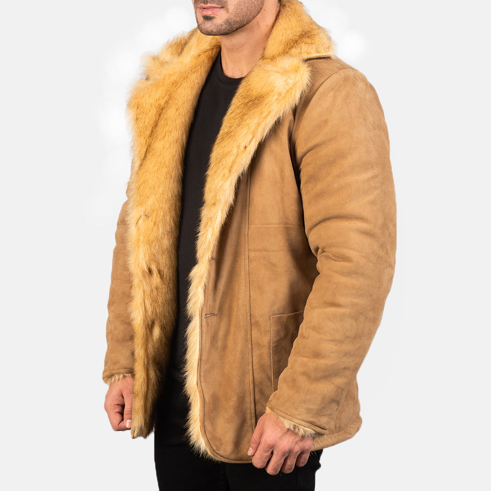 Furlong Beige Suede Leather Coat - men's coat in beige suede leather, view 4