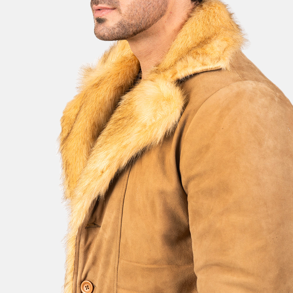 Furlong Beige Suede Leather Coat - men's coat in beige suede leather, view 6