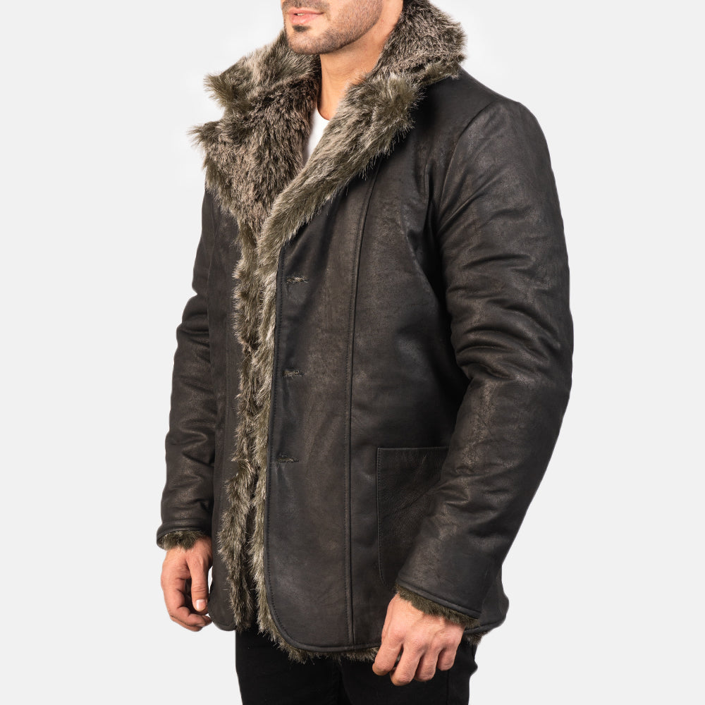 Furlong Black Leather Coat - men's coat in black sheepskin leather, view 2