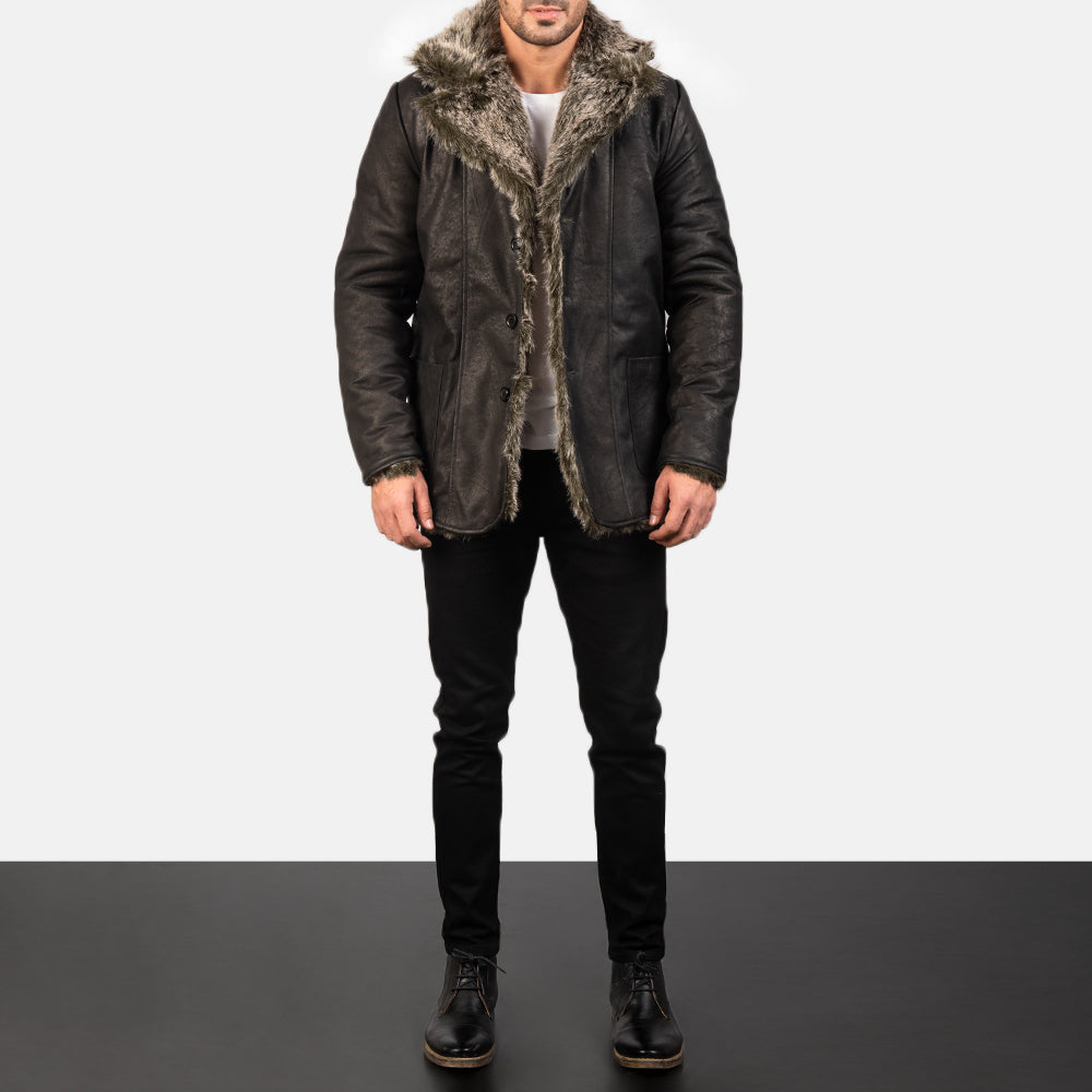 Furlong Black Leather Coat - men's coat in black sheepskin leather, view 3