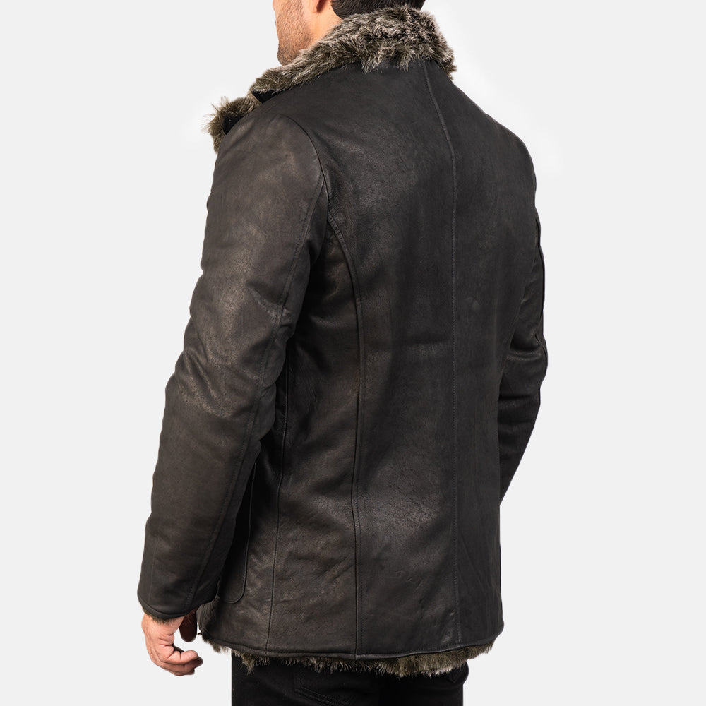 Furlong Black Leather Coat - men's coat in black sheepskin leather, view 5